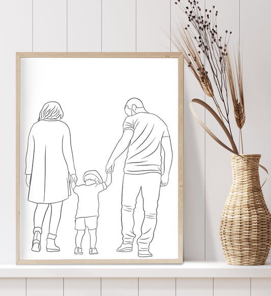 Custom line drawing illustration from photos